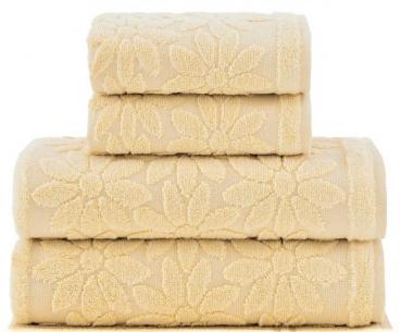 Bademayer Kamille 4er Set -  Handtuch und Badetuch in Größe 48 x 80 cm. und 70 x 130 cm. aus 100% Baby Skin Air Baumwolle - Gelb