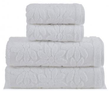 Bademayer Kamille 4er Set -  Handtuch und Badetuch in Größe 48 x 80 cm. und 70 x 130 cm. aus 100% Baby Skin Air Baumwolle - Weiß