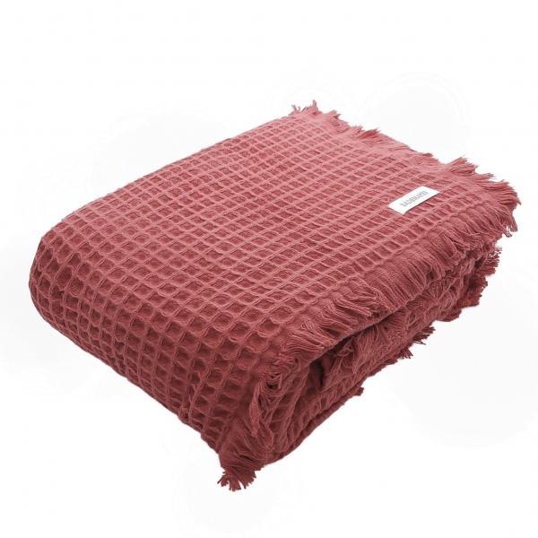 Bademayer Pique-Decke mit Franzen 150x200 cm.  aus 100% brasilianischer Baumwolle.  Farbe  Koralle-Rot